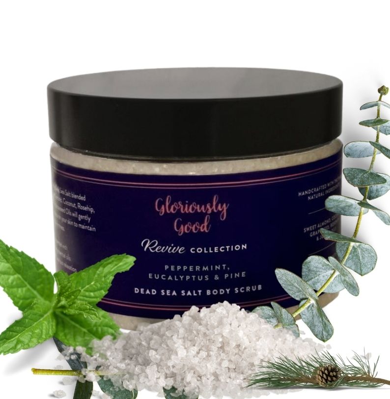 Peppermint, Eucalyptus, Pine Dead Sea Salt Natural Body Scrub with Organic Essential Oils