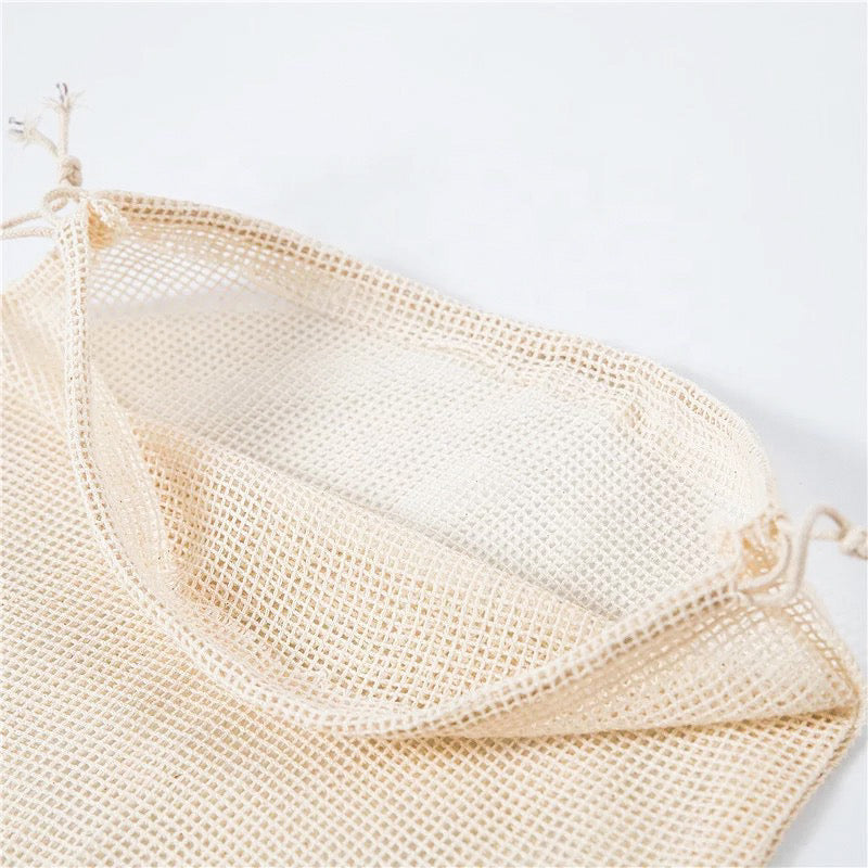 Reusable Organic Cotton Mesh Produce Bag - Zero Waste Plastic Free Groceries - Set of 3-1