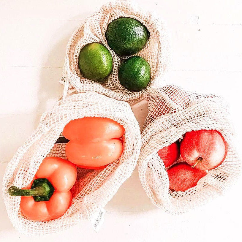 Reusable Organic Cotton Mesh Produce Bag - Zero Waste Plastic Free Groceries - Set of 3-0
