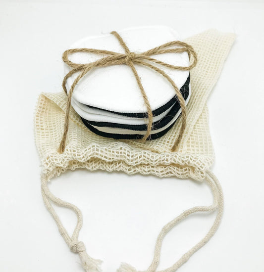 10 Reusable Organic Bamboo Cotton Facial Pads - Zero Waste Plastic Free Natural Makeup Remover Pads + Organic Mesh Cotton Laundry Bag-1